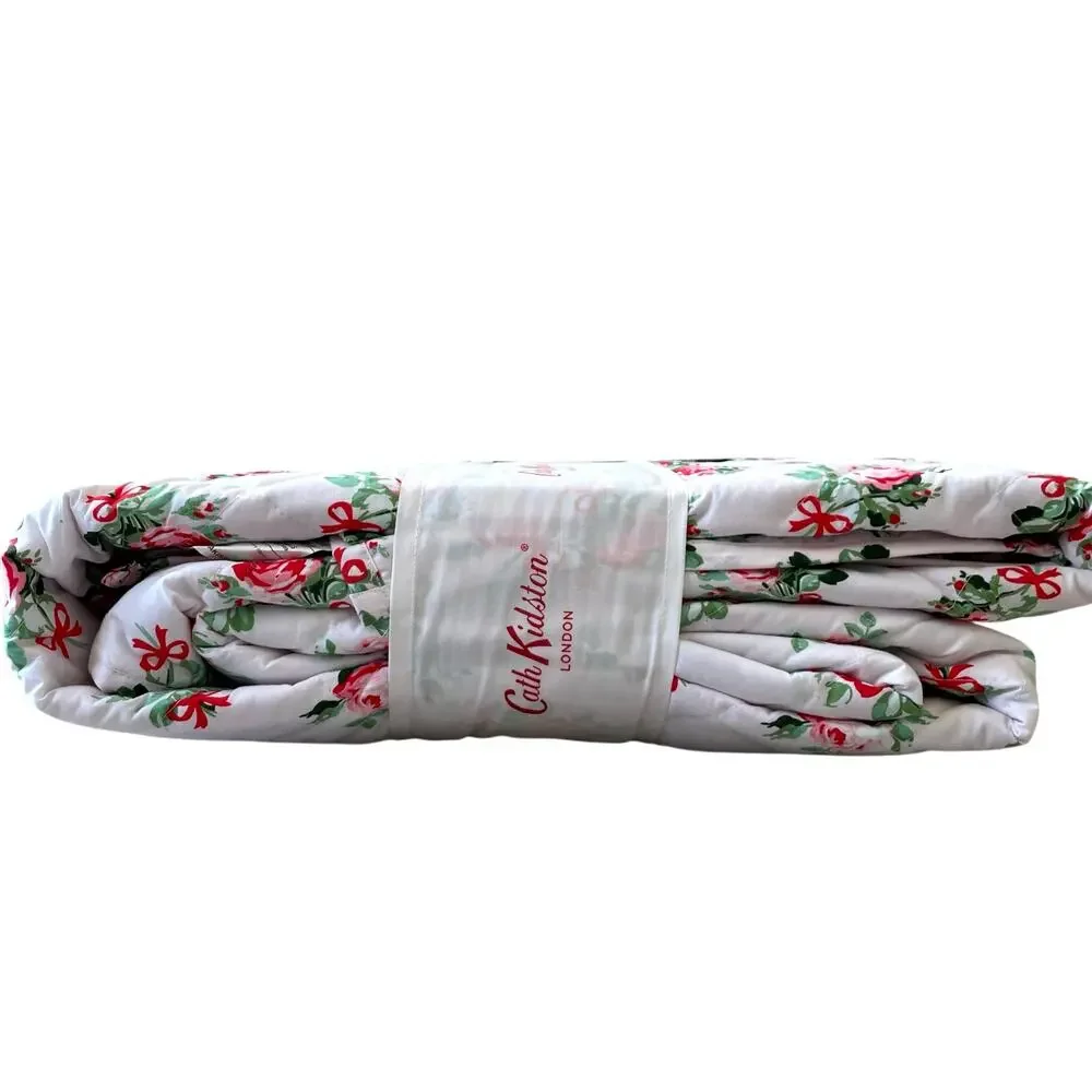 Cath Kidston London 3pc QUEEN Quilt & Sham Set Cottage Rose and Bows Pink NEW